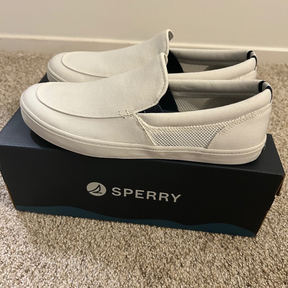 Men’s white Sperry slip on shoes